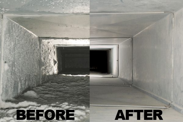 before and after cleaning air duct